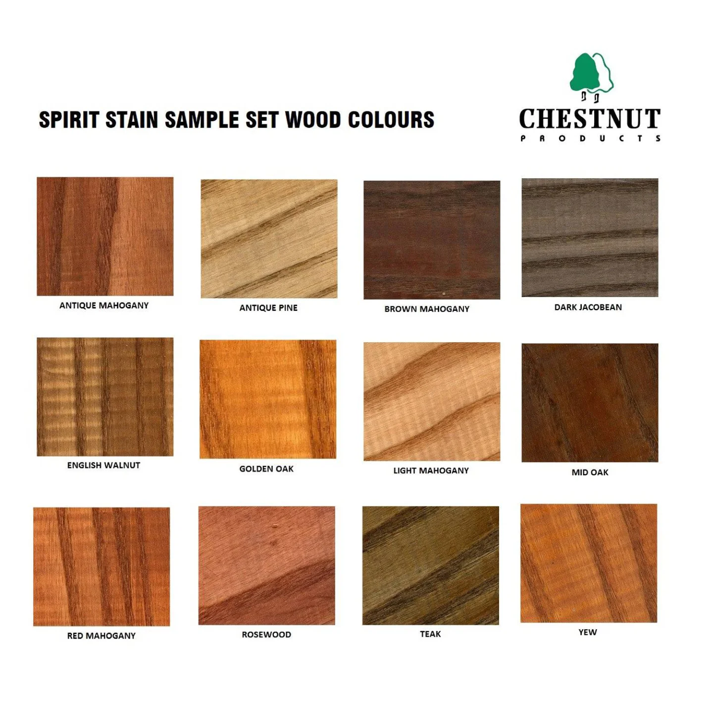 spirit stain sample set wood colours.